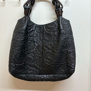 Beverly Feldman Black Embossed Hobo Bag